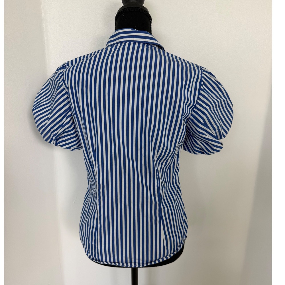 Ralph Lauren Striped Puff Sleeve Blouse Cotton Hamptons Coastal Coquette S - Picture 2 of 6